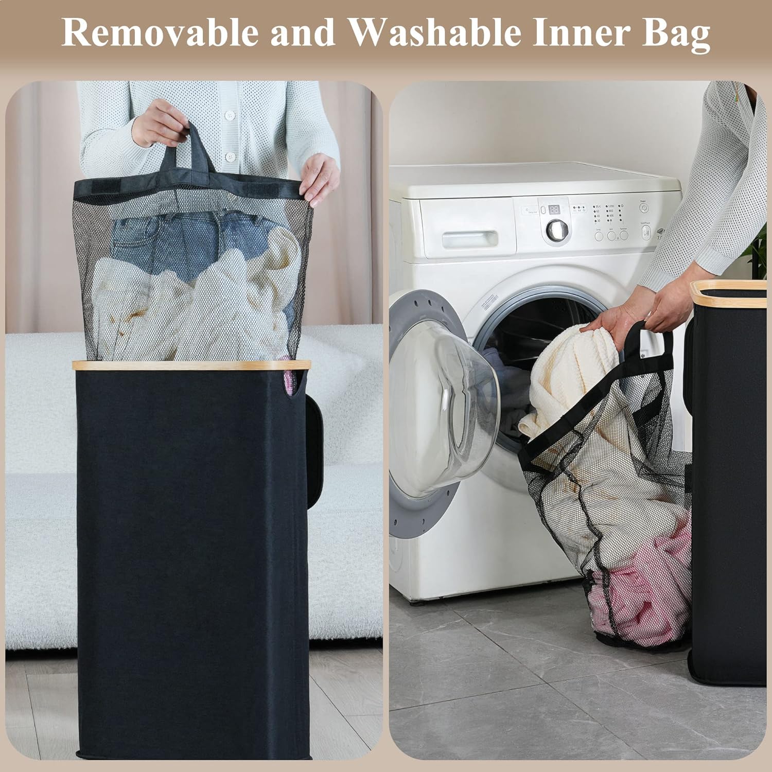 Laundry Hamper with Lid - Waterproof Freestanding Laundry Basket with Removable Liner Bag, Collapsible 110L Large Clothes Storage Laundry Bin with Easy Carry — image 6