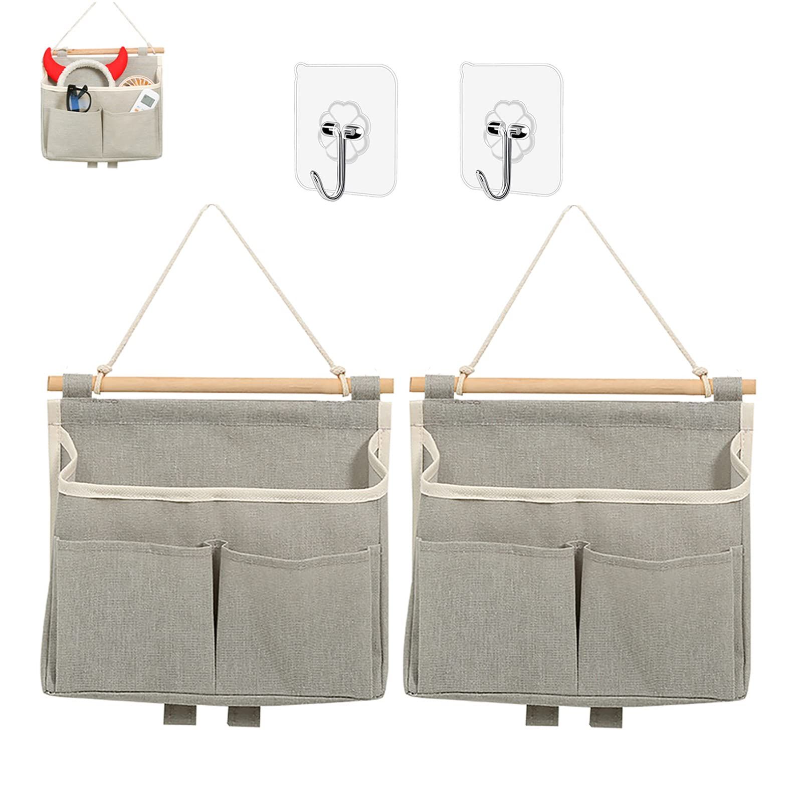 2Pcs Over Door Hanging Storage Bags Wall Mount Hangable Organizer, Waterproof Linen Cotton Fabric Living Room Bedroom Bathroom — image 5