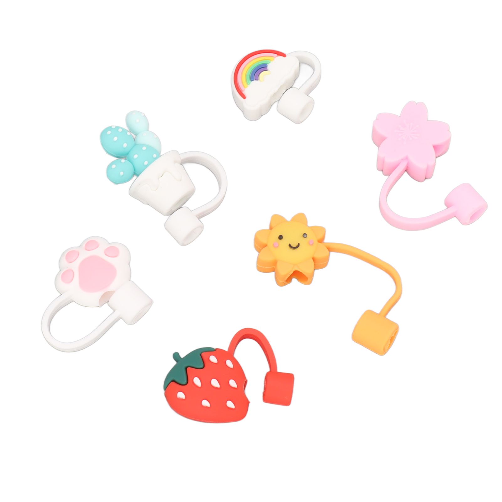 6Pcs Straw Cover Cap Cute Cartoon Reusable Silicone Toppers Drinking Tips Lids Plugs Type B — image 2