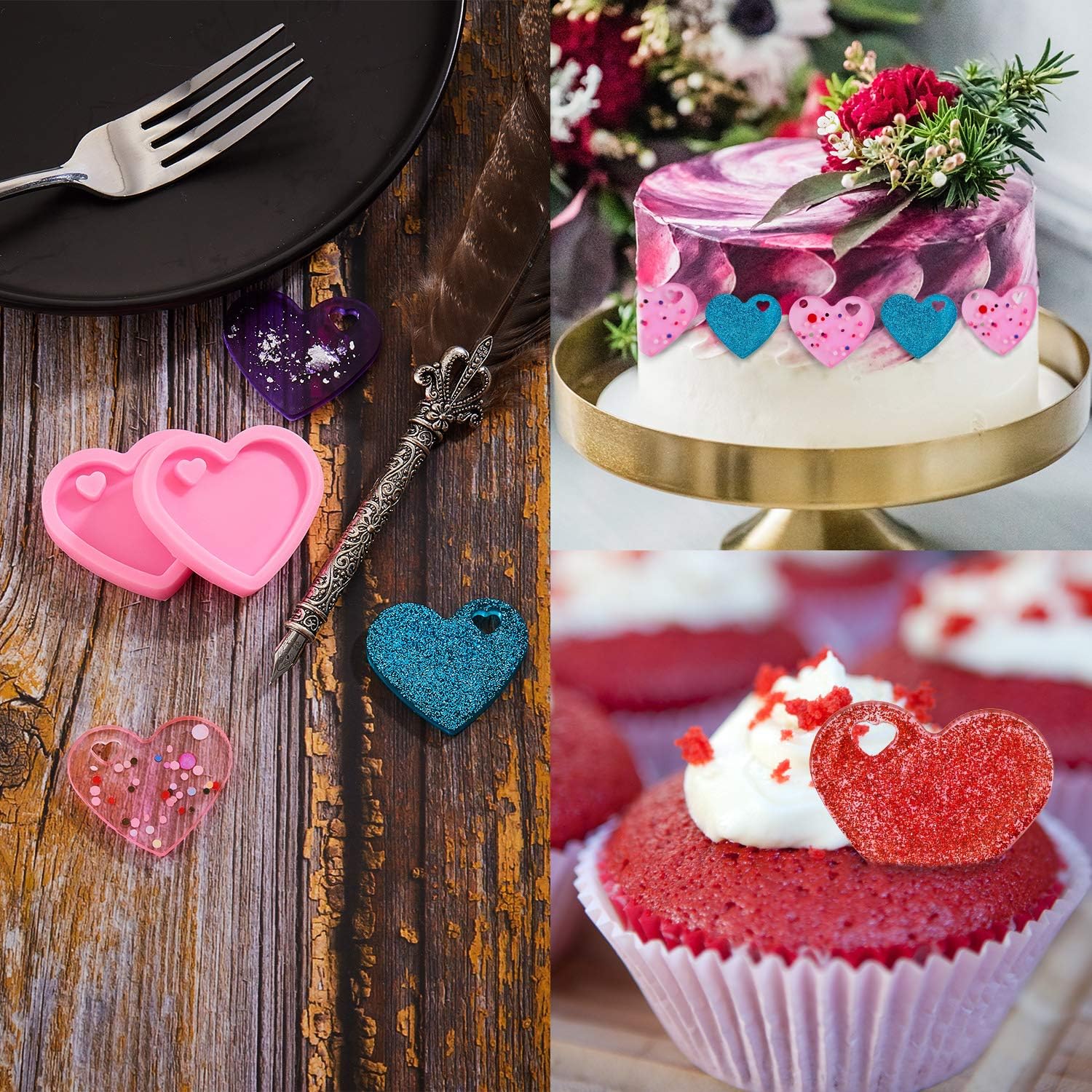 4 Pieces Heart Resin Keychain Molds for Epoxy Resin Easter Mother's Day Silicone Fondant Molds Love Keychain Gift with 20 Pieces Key Rings for DIY Decoration — image 6