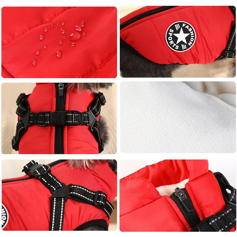 Waterproof Dog Winter Jacket with Harness Pink Size S Fleece Lined Zipper โ image 4