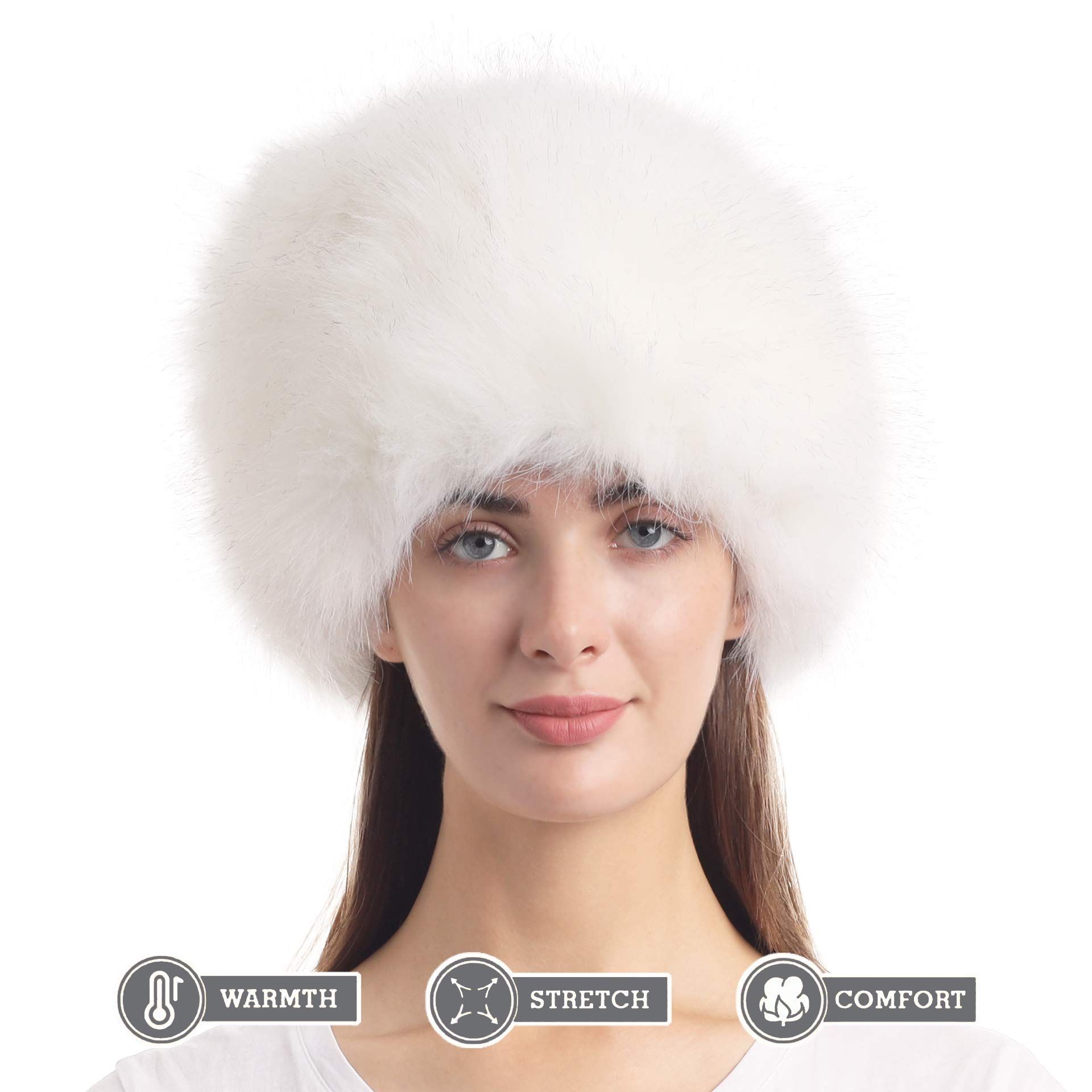 1 pcs Women's Faux Fur Hat for Winter with Stretch Cossack Russian Style White Warm Cap Winter skiing โ image 3