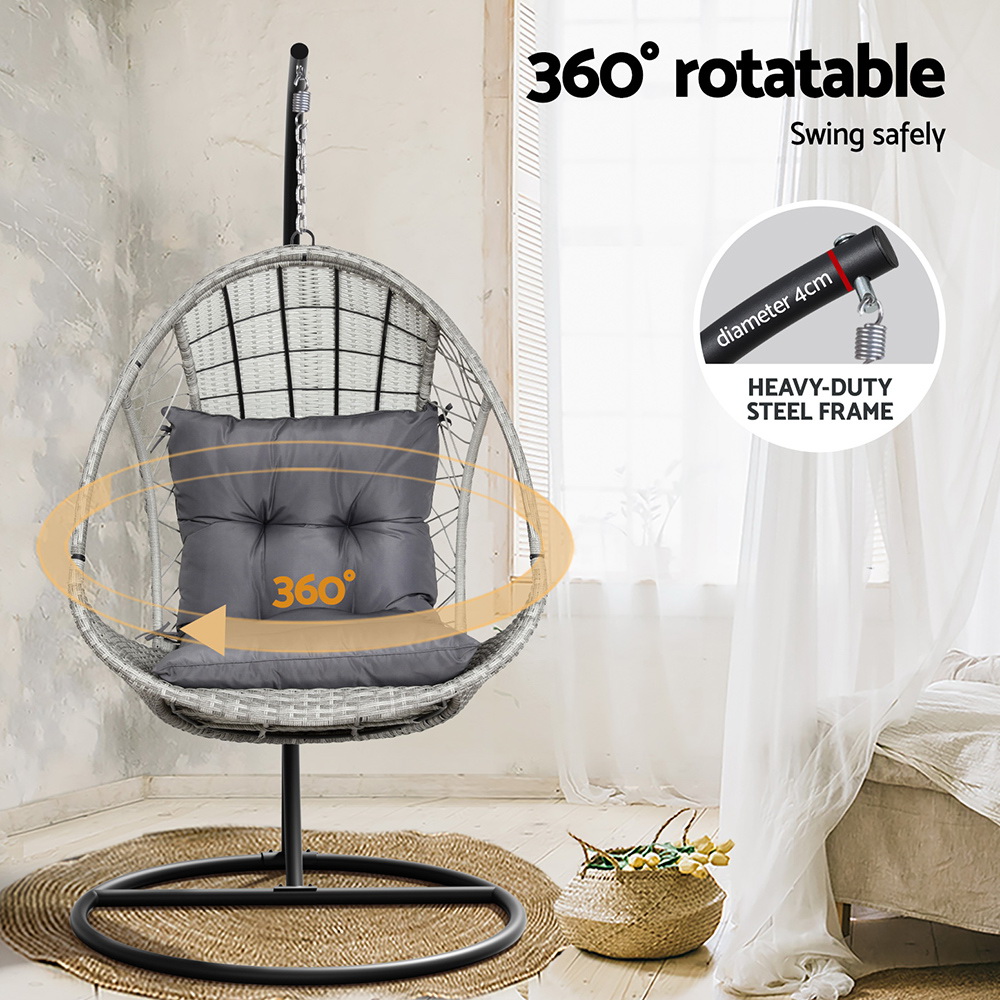 Gardeon Outdoor Egg Swing Chair Wicker Furniture Pod Stand Armrest Light Grey โ image 6
