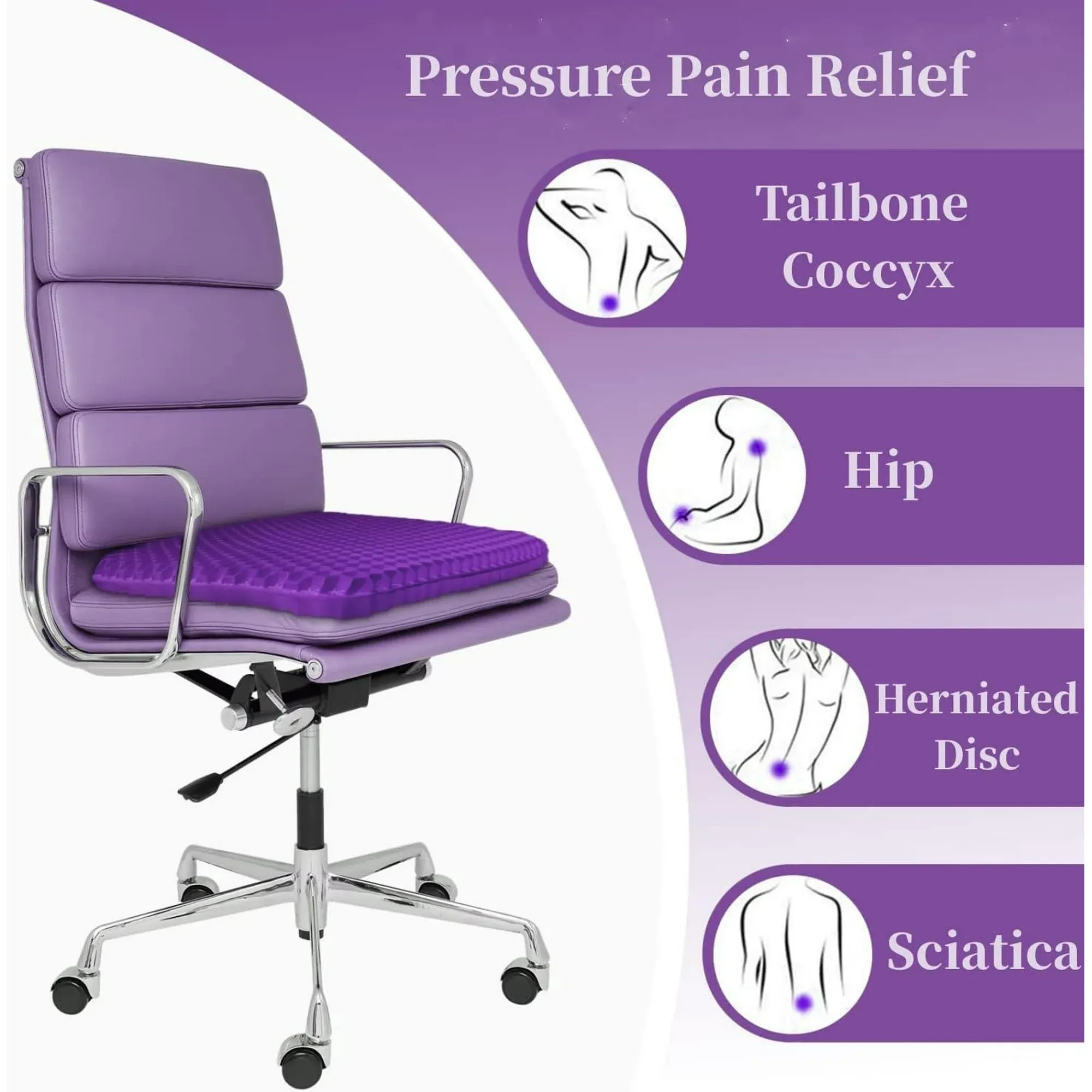 Gel Seat Cushion for Long Sitting, Double Thick Cooling Office Chair Car Wheelchair Pad for Back Hip Sciatica and Tailbone Relief โ image 6