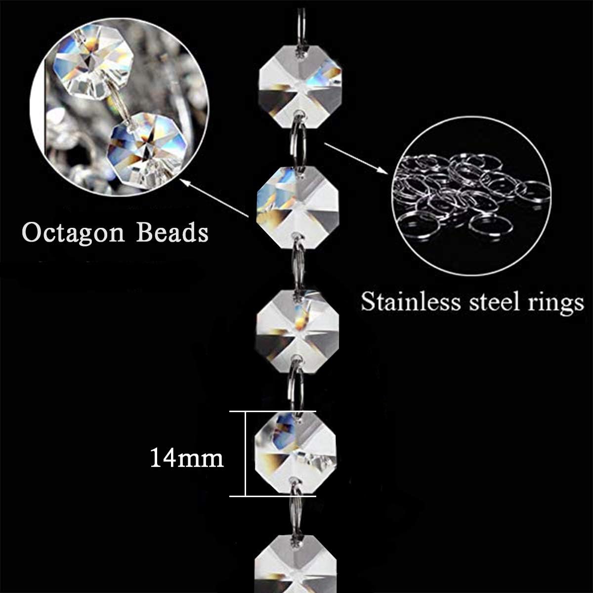 Crystal bead necklace - Crystal garland string - Pendant light - Gemstone bead necklace - 14 mm - Clear - Octagonal prism diamond string decoration - For — image 3