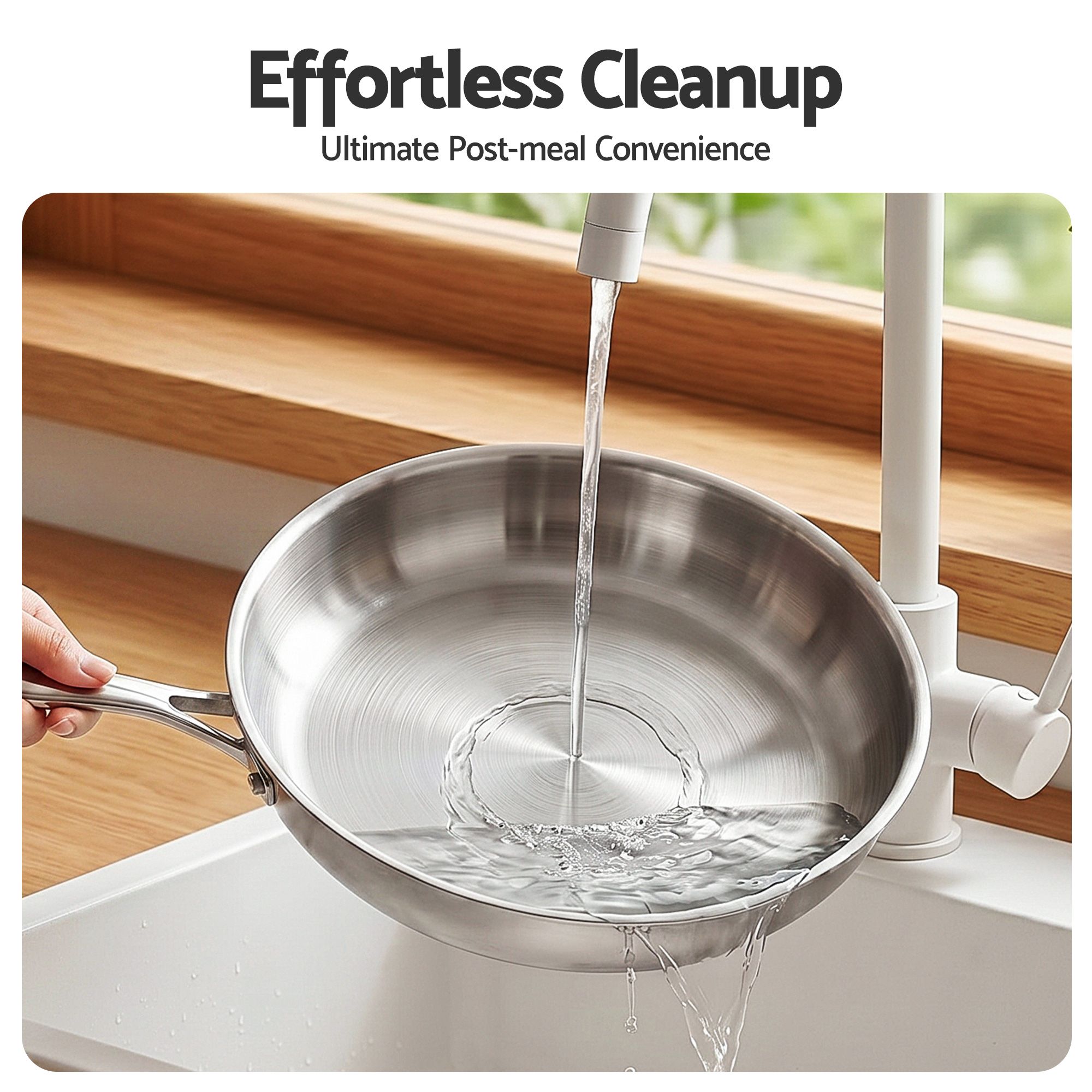 5-Star Chef 30cm Stainless Steel Frying Pan Uncoated Frypan with Tri-Ply Body Silver — image 6