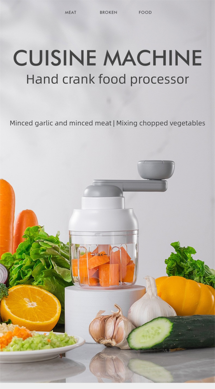 Manual Mini Garlic Chopper & Food Processor 250ml Portable Hand-Crank Mincer for Garlic, Meat, and Baby Food – Ivory White — image 2