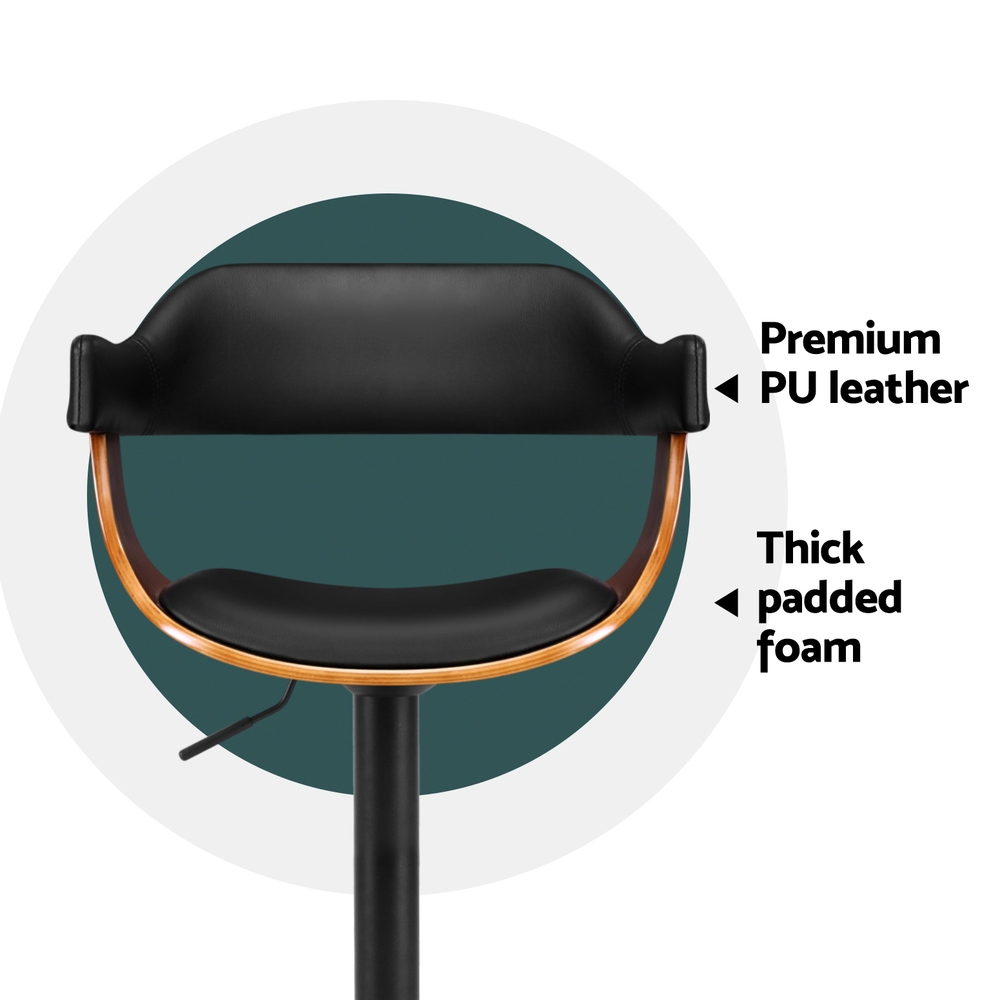 Artiss 4x Bar Stools Gas Lift Leather w/Armrest All Black — image 5