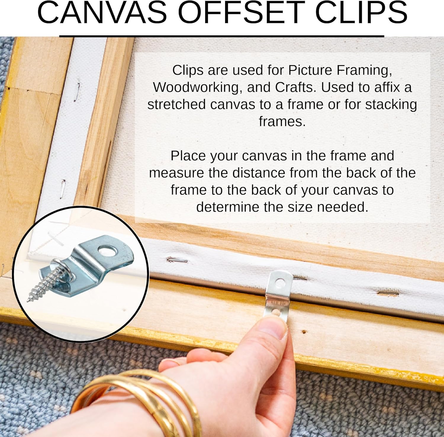 Canvas Clips 8-Pk: (1/2" Offset) or Choose Your Length; Mirror Picture Frame or Artwork Hanging Floater Framing; 8 Screws Included; Glass Panel Metal Retainer — image 5