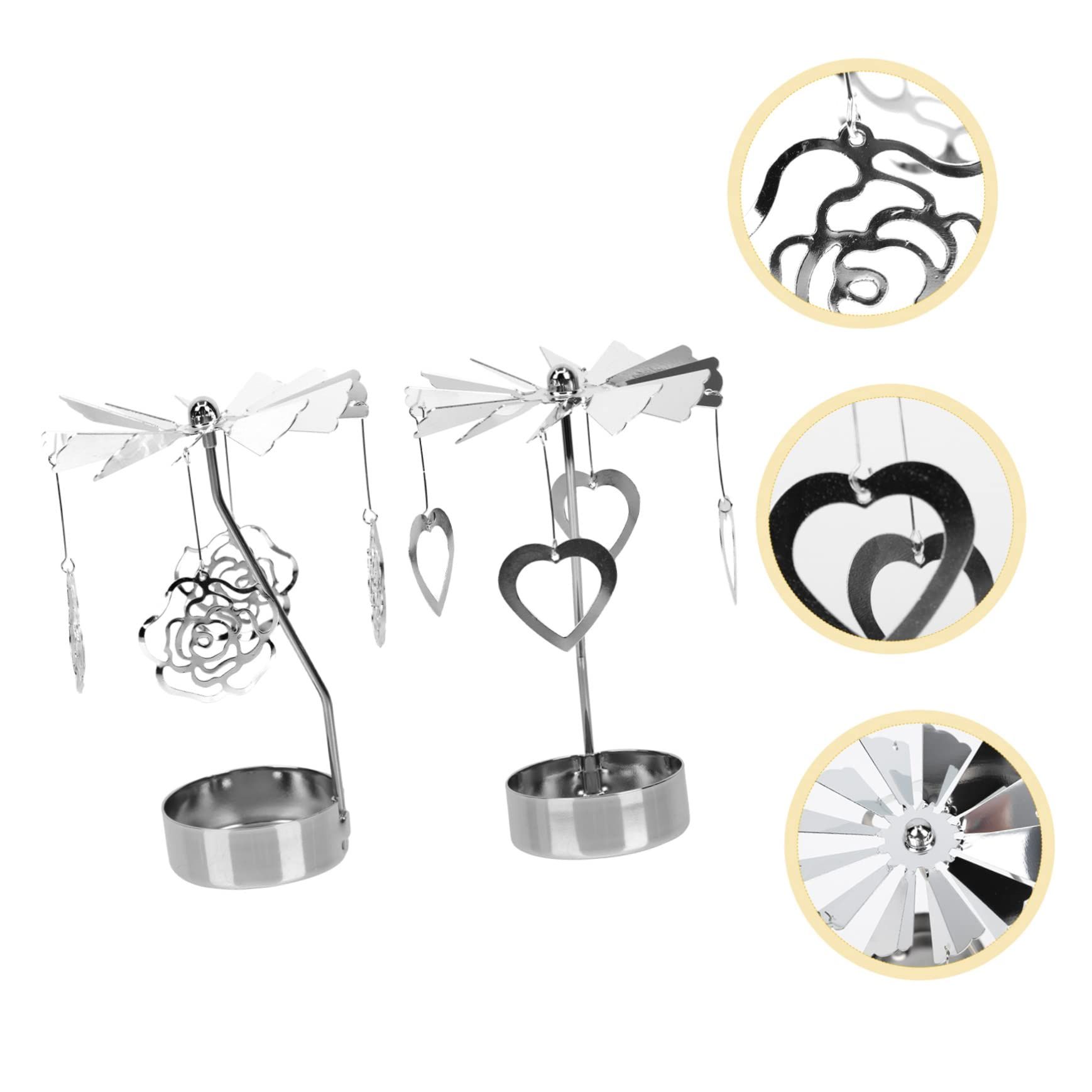 2Pcs Transfer Windmill Candlestick Rotary Candle Rotating Candlestick Candleholder Metal Tea Light Holder Heart Candle Holder — image 5