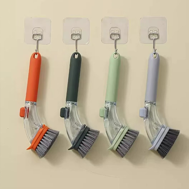 Orange Long-Handled Liquid Dispensing Pot Scrubber – Multi-Use Kitchen Cleaning Brush with Built-In Detergent Reservoir — image 5