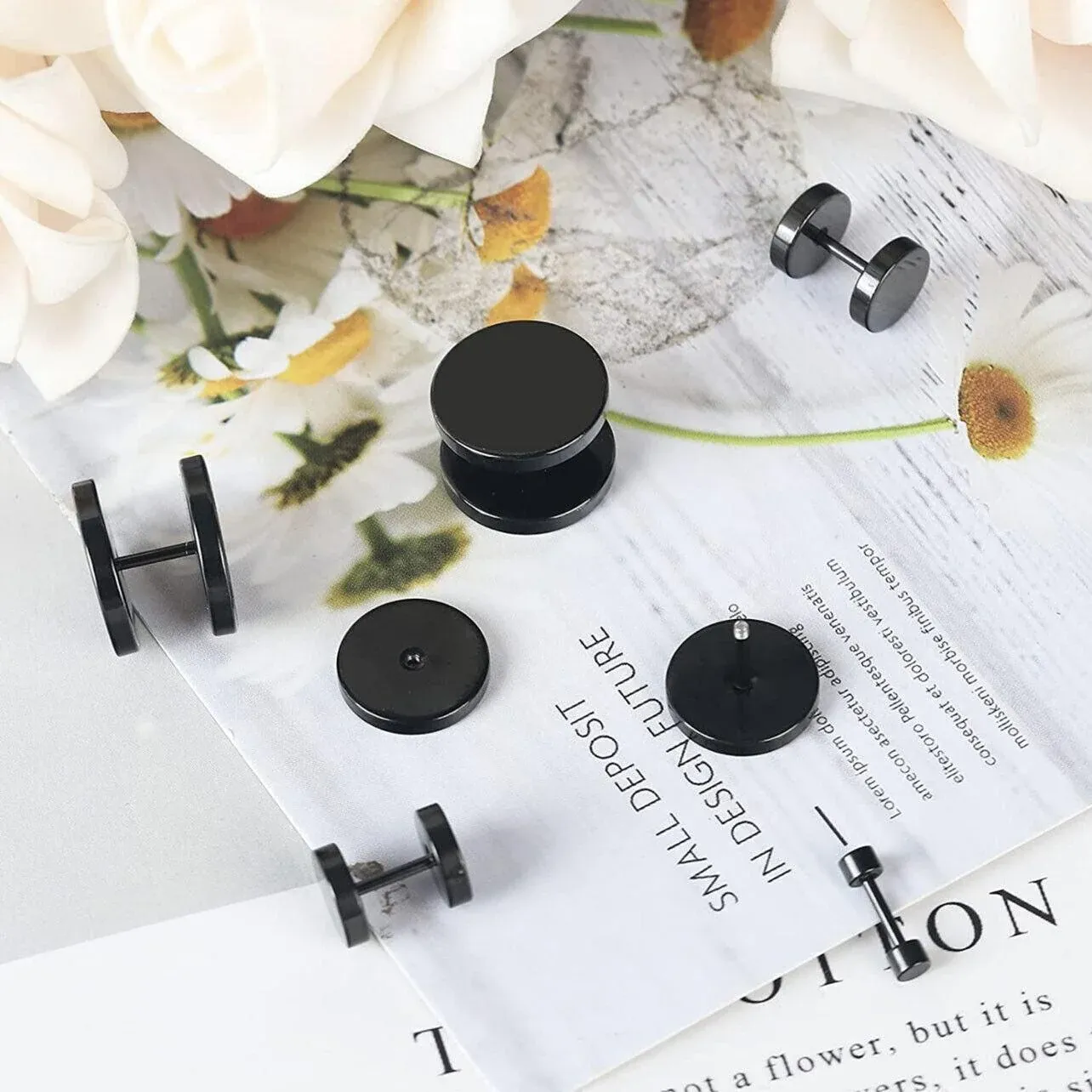 Pair Black Flat Round Barbell Plug Stud Earrings Stainless Steel Mens Gym 4-12Mm - 8mm โ image 5