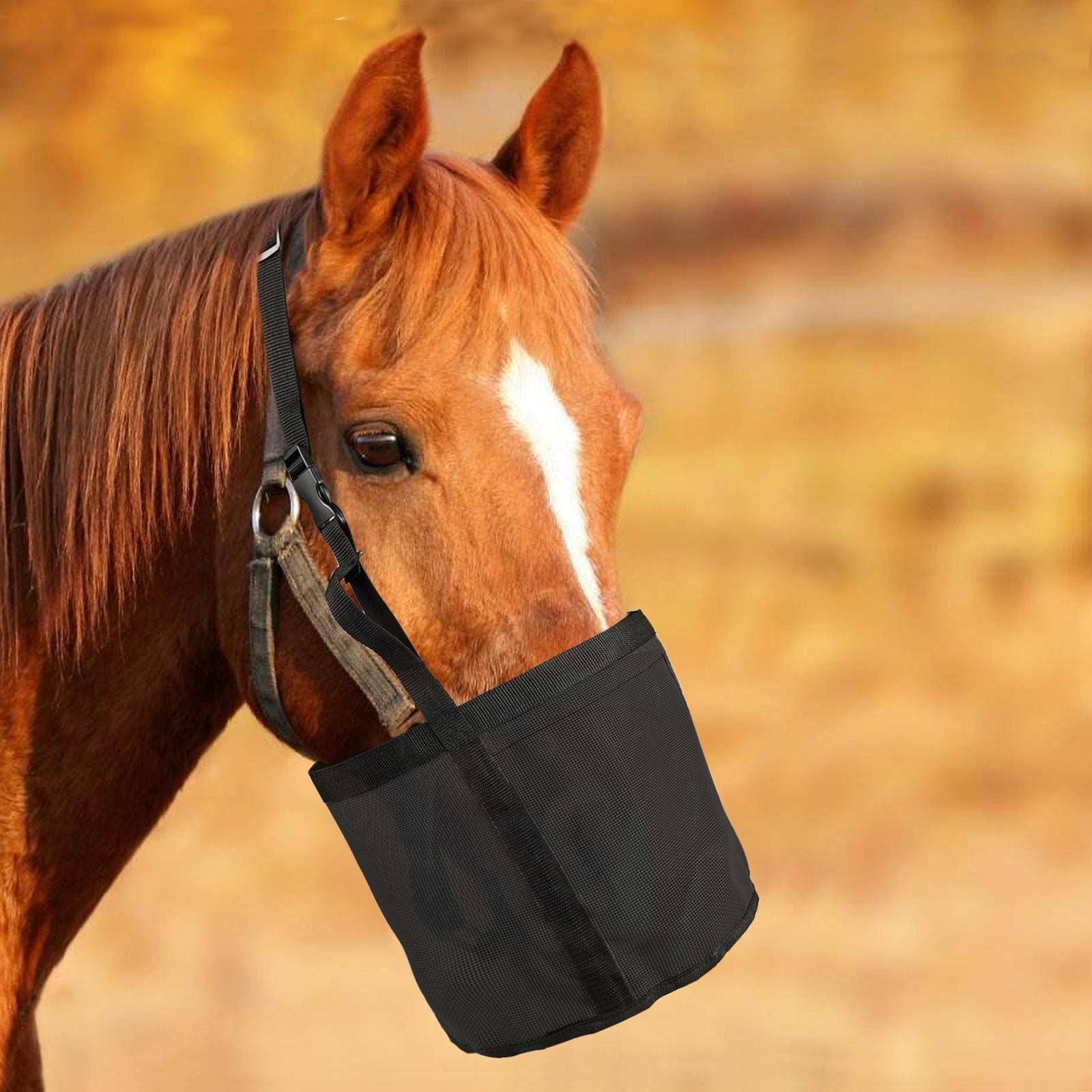 Horse Feed Bag Comfort Breathable Mesh Feed Bucket Heavy Duty Feed Bag with Adjustable Strap and Waterproof Bottom (Black) โ image 2