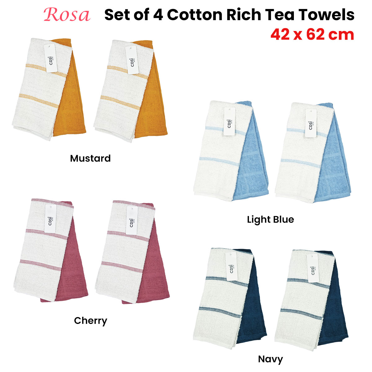Set of 4 Rosa Cotton Rich Terry Tea Towels 42 x 62cm Mustard โ image 3