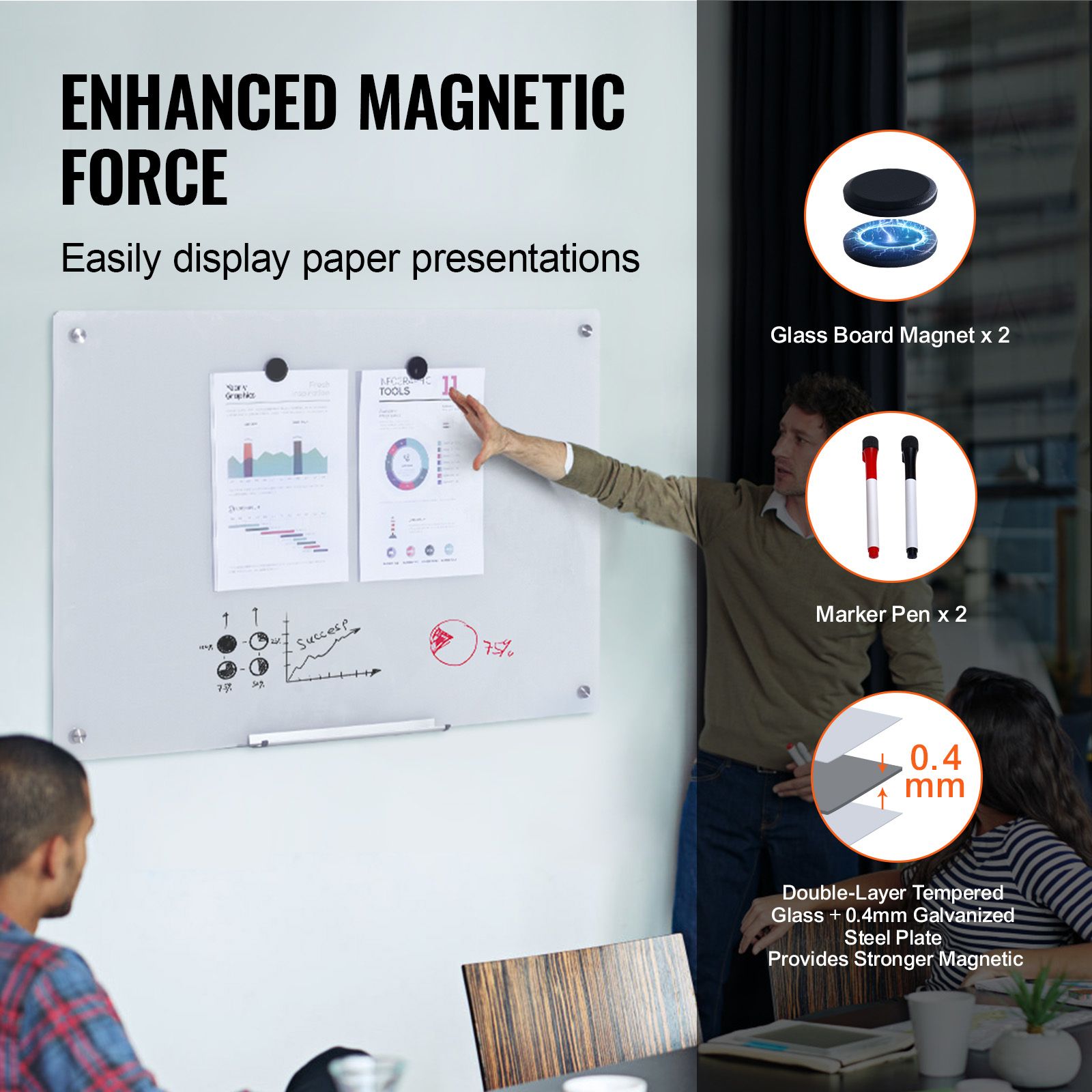 Magnetic Glass Whiteboard, Dry Erase Board 36"x24", Wall-Mounted Large White Glassboard Frameless, with Marker Tray, an Eraser and 2 Markers, White โ image 3