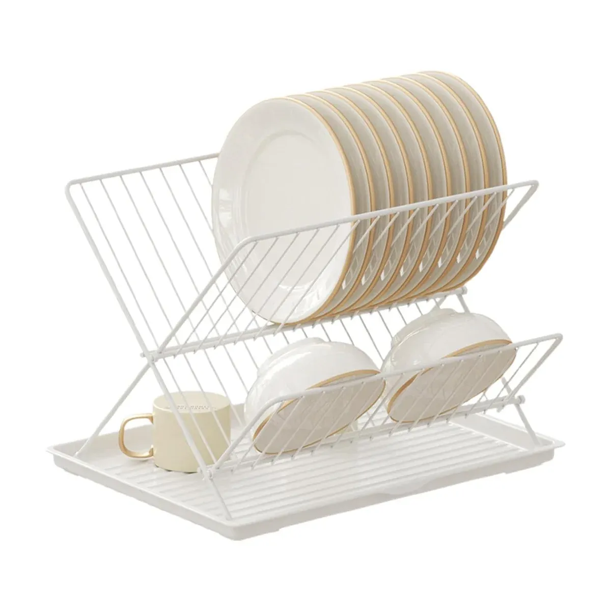 Kitchen Storage Rack Bowl Rack Household Draining Rack Multi-Functional Organizer - White
