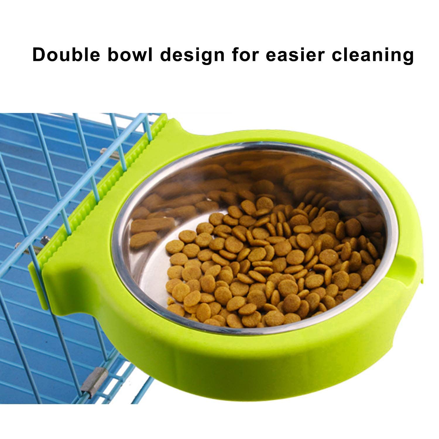Bowl Removable Stainless Steel Water Food Feeder Bowls Cage Coop Cup for Cat Puppy Bird Pets (Small, Green with Corrugated Clip) โ image 2