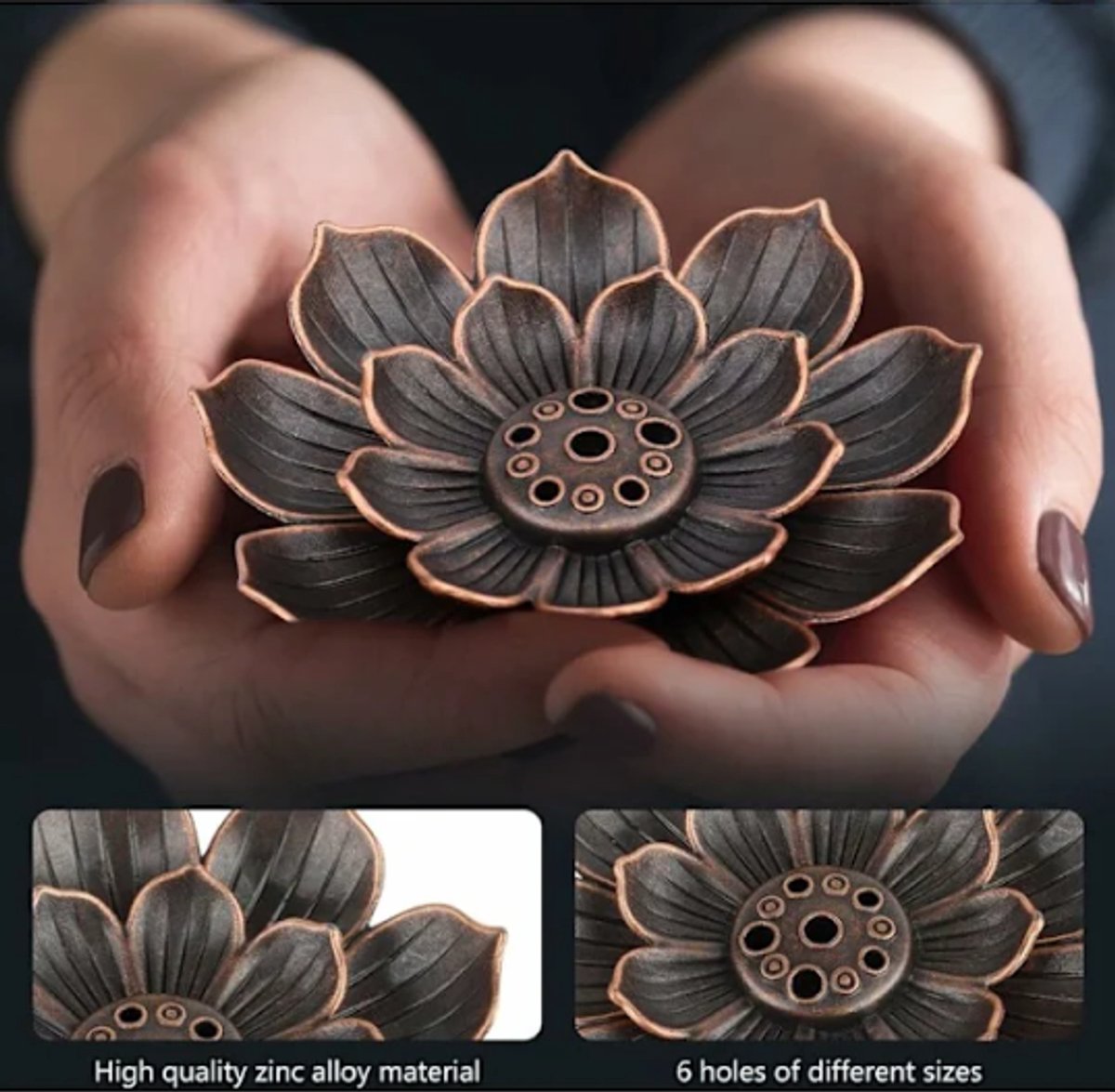 Set of 2 - Lotus-shaped incense burner - 6-hole incense burner with ash collection tray - Suitable for burning incense — image 2