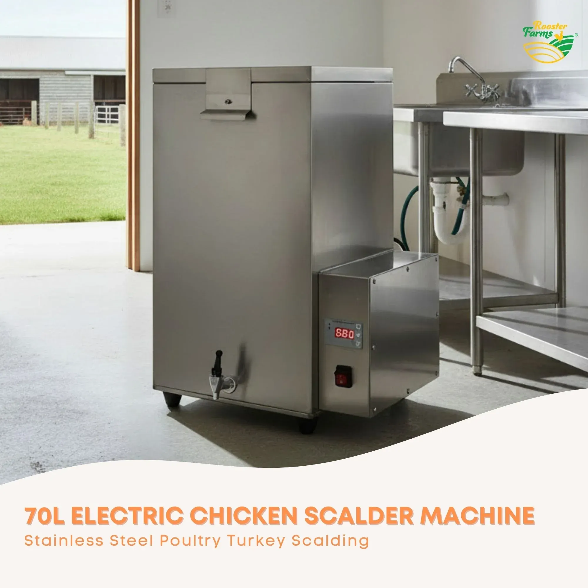Rooster Farms 70L Chicken Scalding Machine Stainless Steel Poultry Scalder — image 2