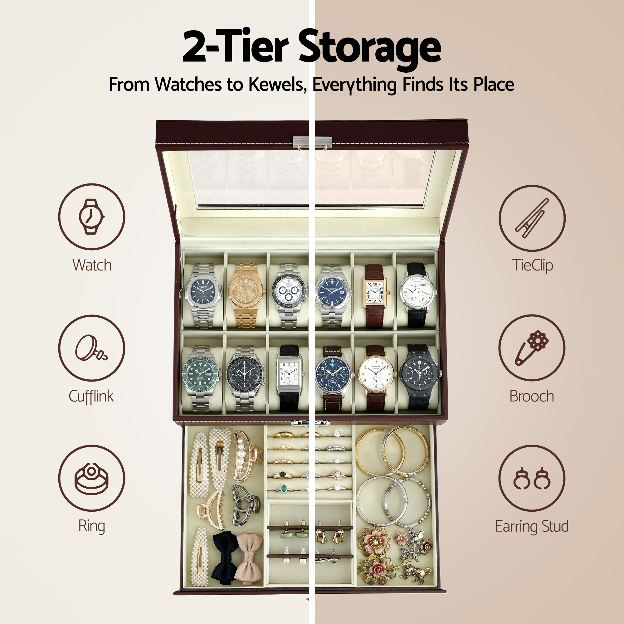 Embellir 12 Grids Watch Box Organizer Case Jewelry Display Storage Showcase โ image 5