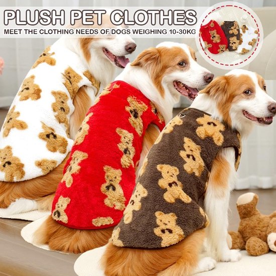 Dog Coat - Cute Bear Pattern - Plush Dog Vest - Winter Dog Coats - Dog Coat - Suitable for medium to large dogs weighing 20-25 kg - Red — image 5