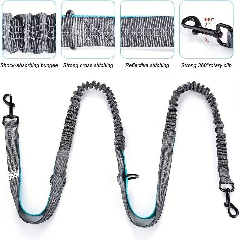Hands-Free Dual Dog Leash Waist Pack for Running, Walking, and Hiking – Adjustable Oxford Belt with Reflective Strips, Shock-Absorbing Bungee Leashes, 360° — image 6