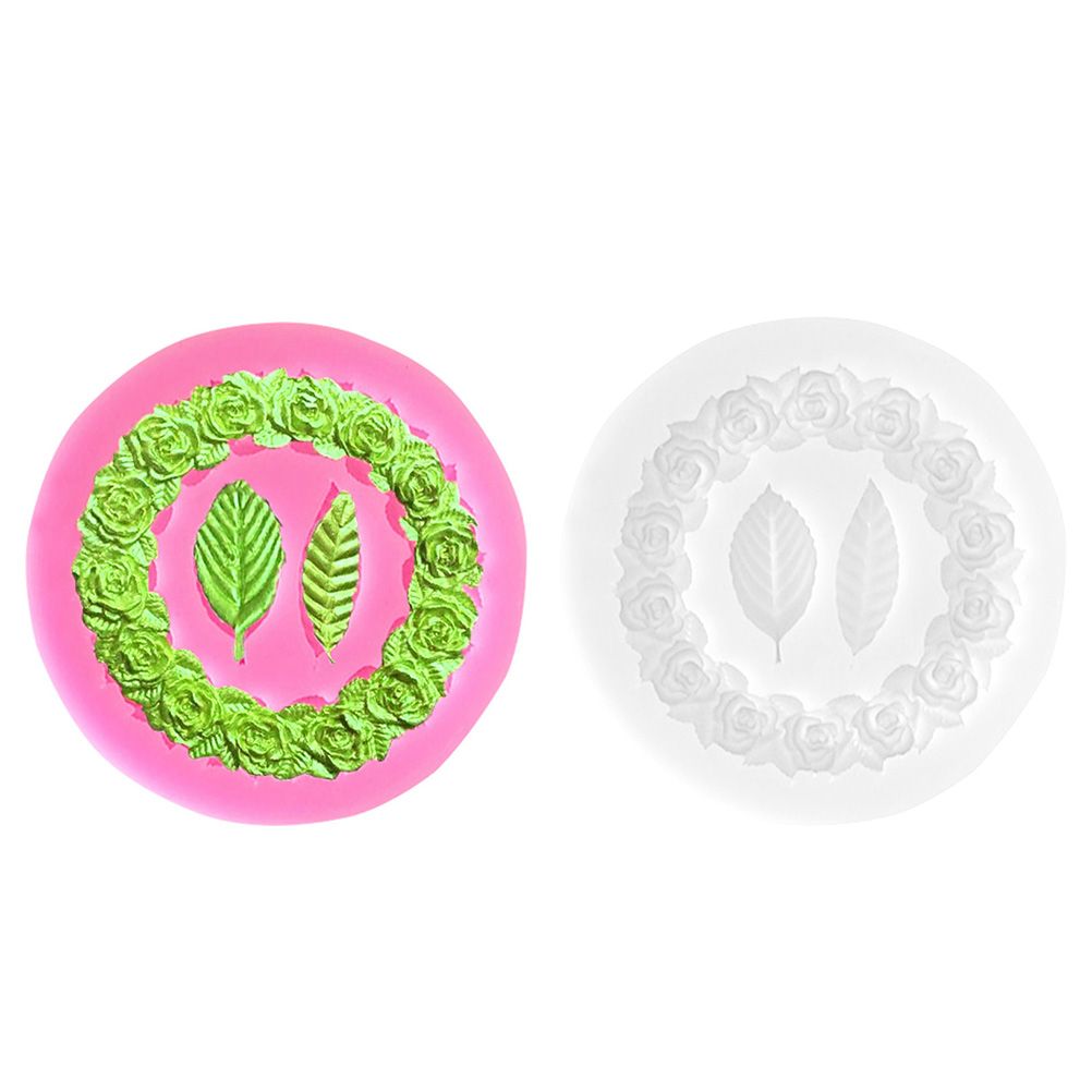 Rose Wreath with Leaves Fondant Mold DIY Silicone Molds for Wedding Valentine Party Baking Decoration — image 4