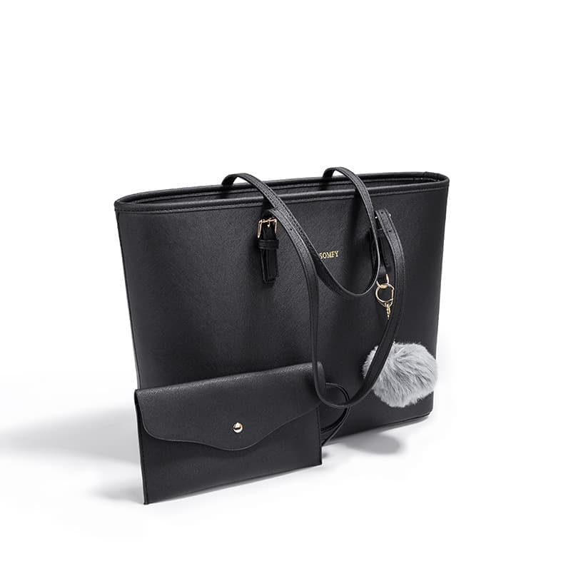 Women's Large Capacity PU Leather Tote Bag, Elegant Shoulder Bag for Work Shopping Party, Black