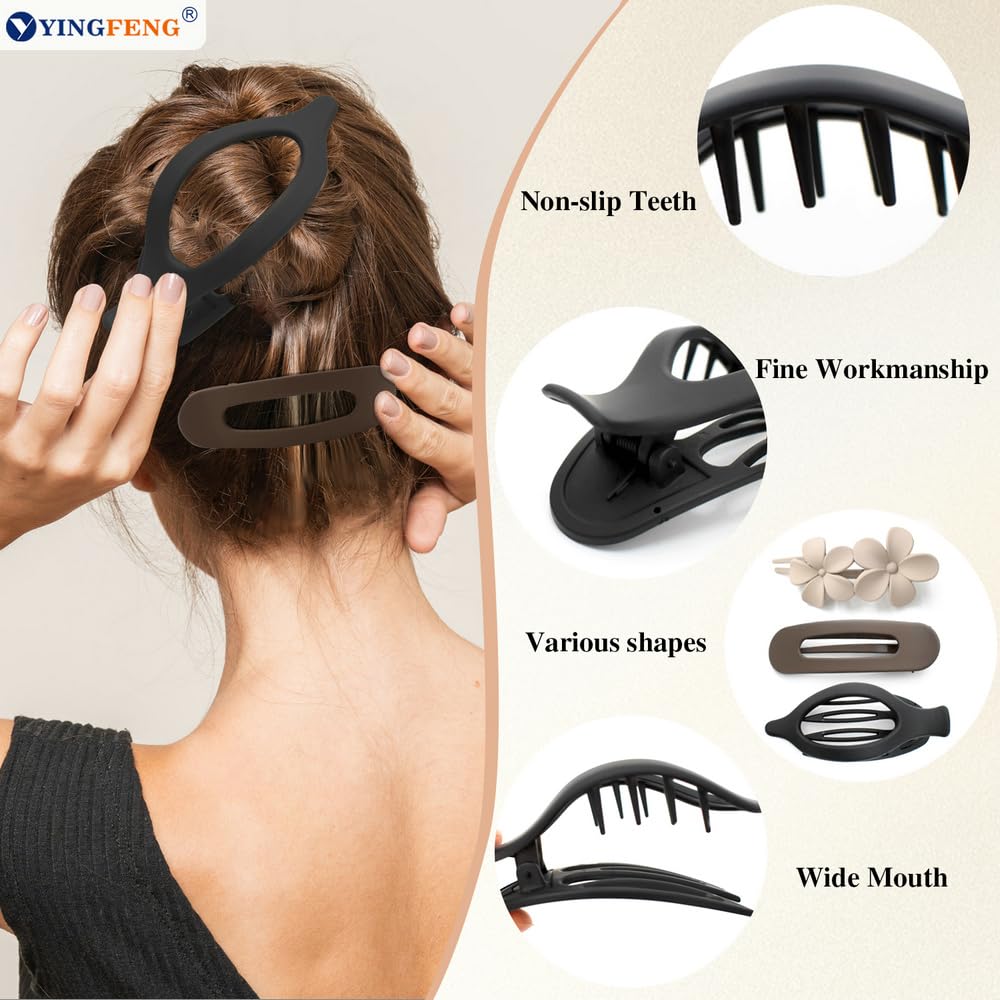 12 Pcs Neutral Colors Flat Hair Clips, Flat Claw Clip for Women, Matte Non-Slip Flower Claw Clips for Thin Thick Hair, Suitable for Women and Girls Wedding — image 4