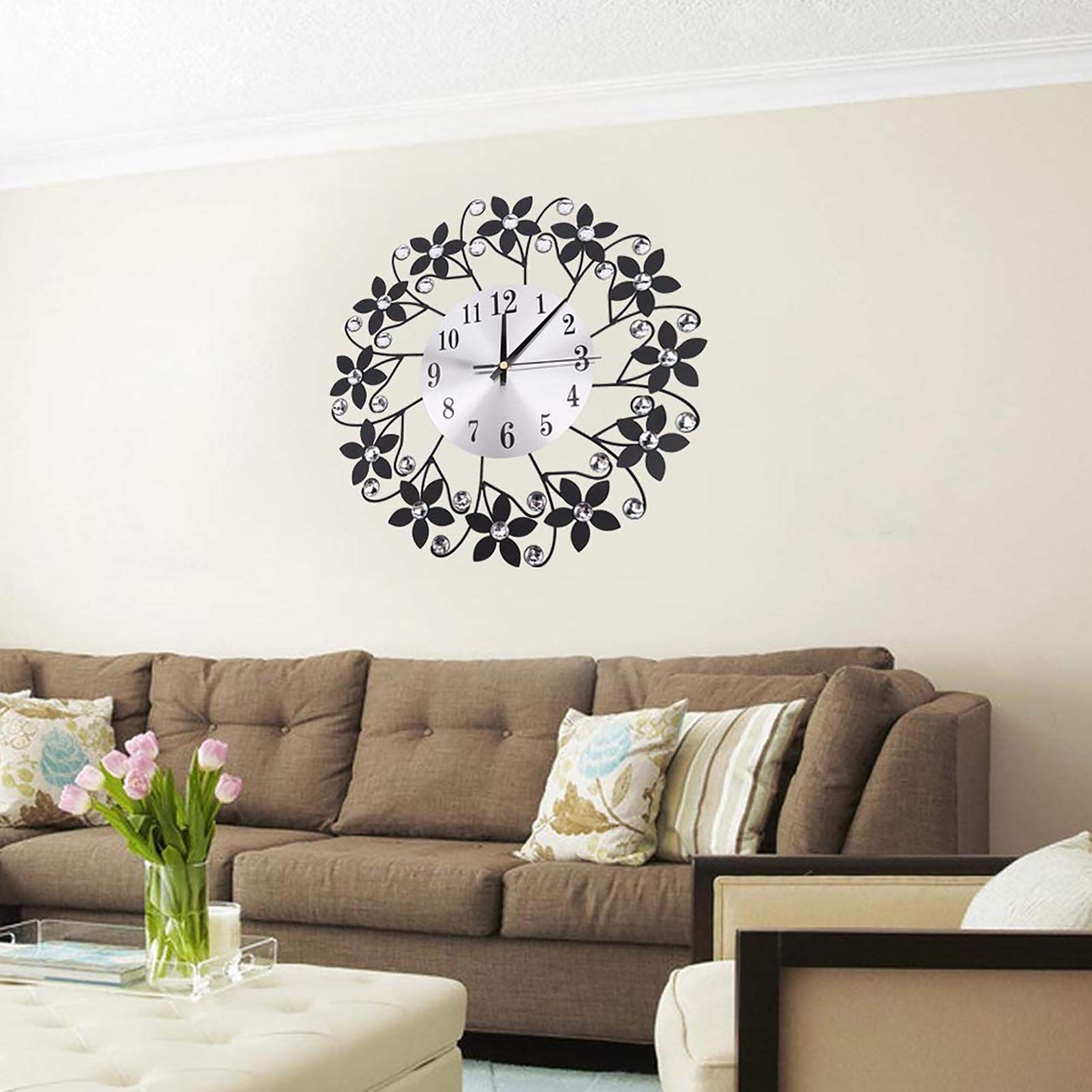 Large Modern Metal Clock with 3D Effect Battery Operated Non Ticking Sparkling Bling for Living Room Kitchen Bathroom Bedroom — image 3