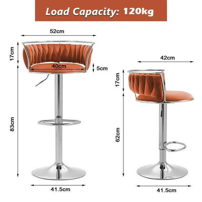 SERENITà Silver Swivel Upholstered Velvet Adjustable Height Counter Stool with Metal Frame Orange (Set of 2) — image 5