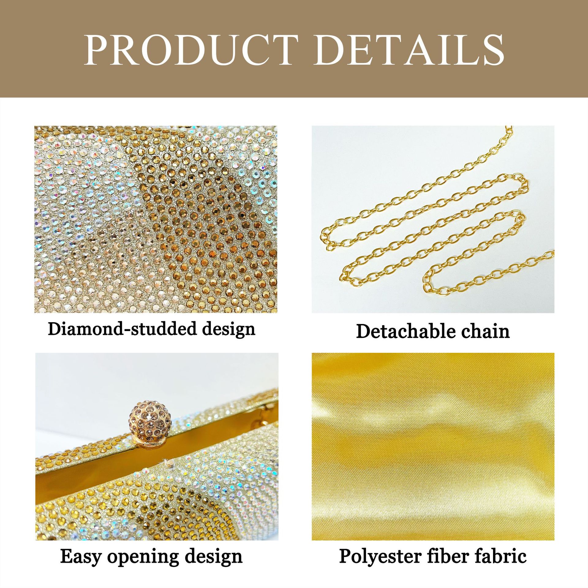 Luxury Rose Red Crystal Evening Clutch Bag Gradient Rhinestone Hard Case Purse with Detachable Chain for Wedding Prom Cocktail Party Fits Smartphone โ image 4