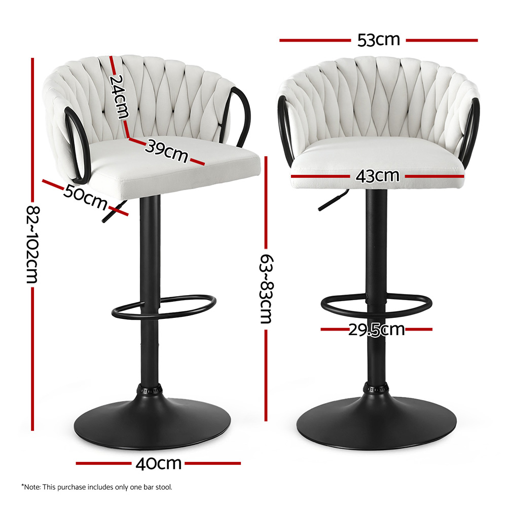 Artiss 1x Bar Stool Single Kitchen Dining Chair Counter Stool Woven Velvet Ivory โ image 2