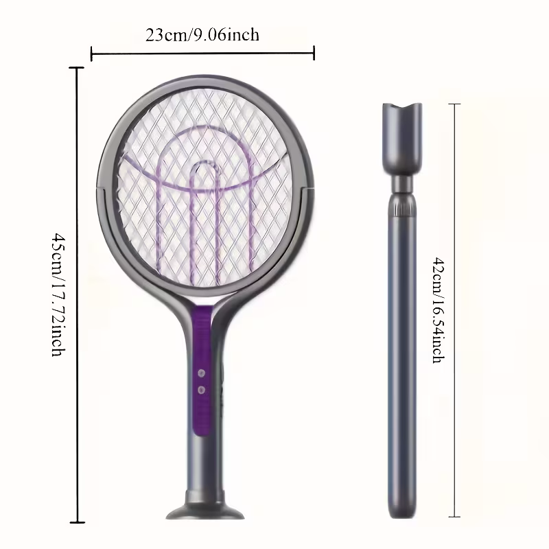 2-in-1 foldable and extendable electric mosquito swatter and purple insect lamp rechargeable fly swatter - USB-powered extendable pole, suitable for indoor โ image 5