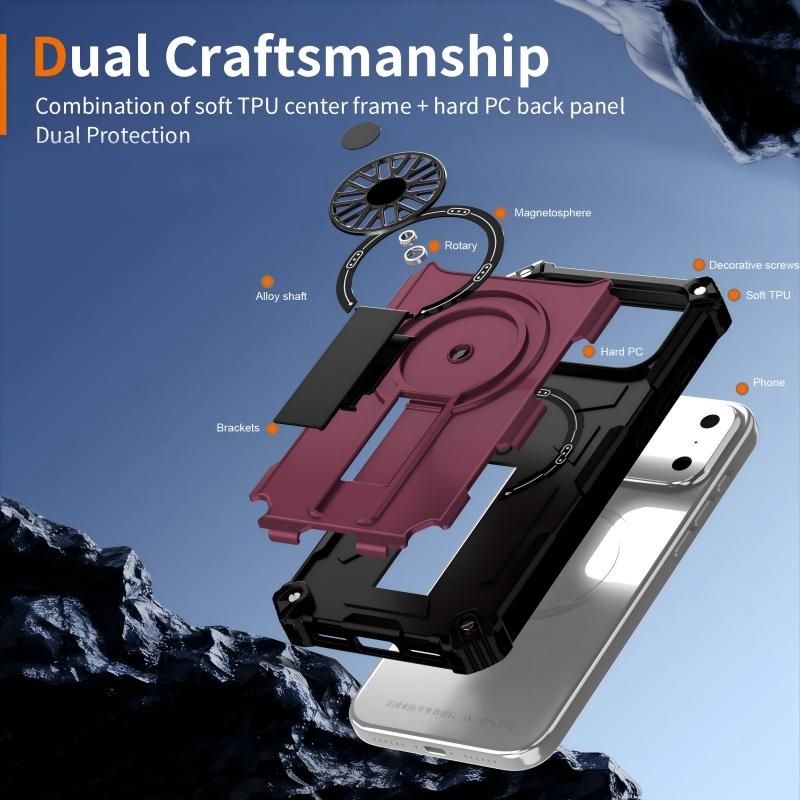 Armor Heavy Duty Magnetic Rotating Ring Kickstand Phone Case For iPhone 15 Plus, Anti-Drop Protective Cover In Purple — image 4