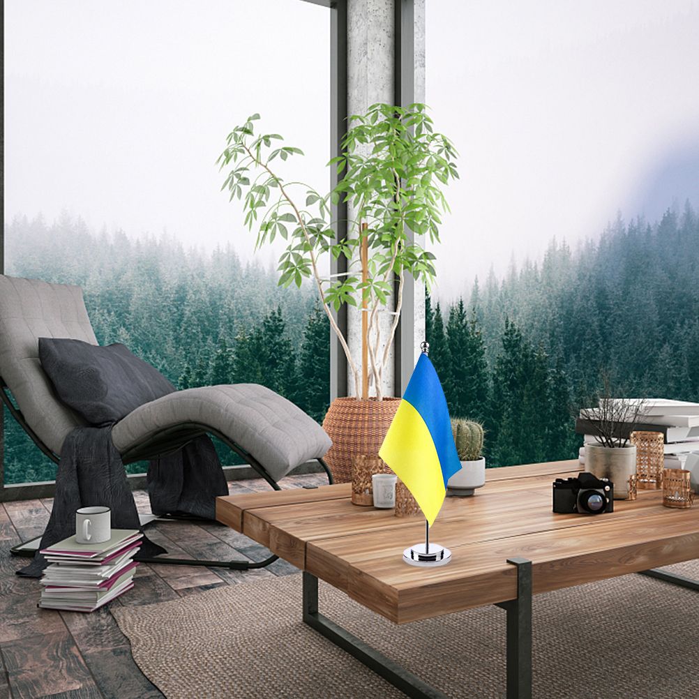 Ukraine Table Flag Ukrainian Desk Flag with Stick and Base Decoration for Home Office Meeting Room — image 6