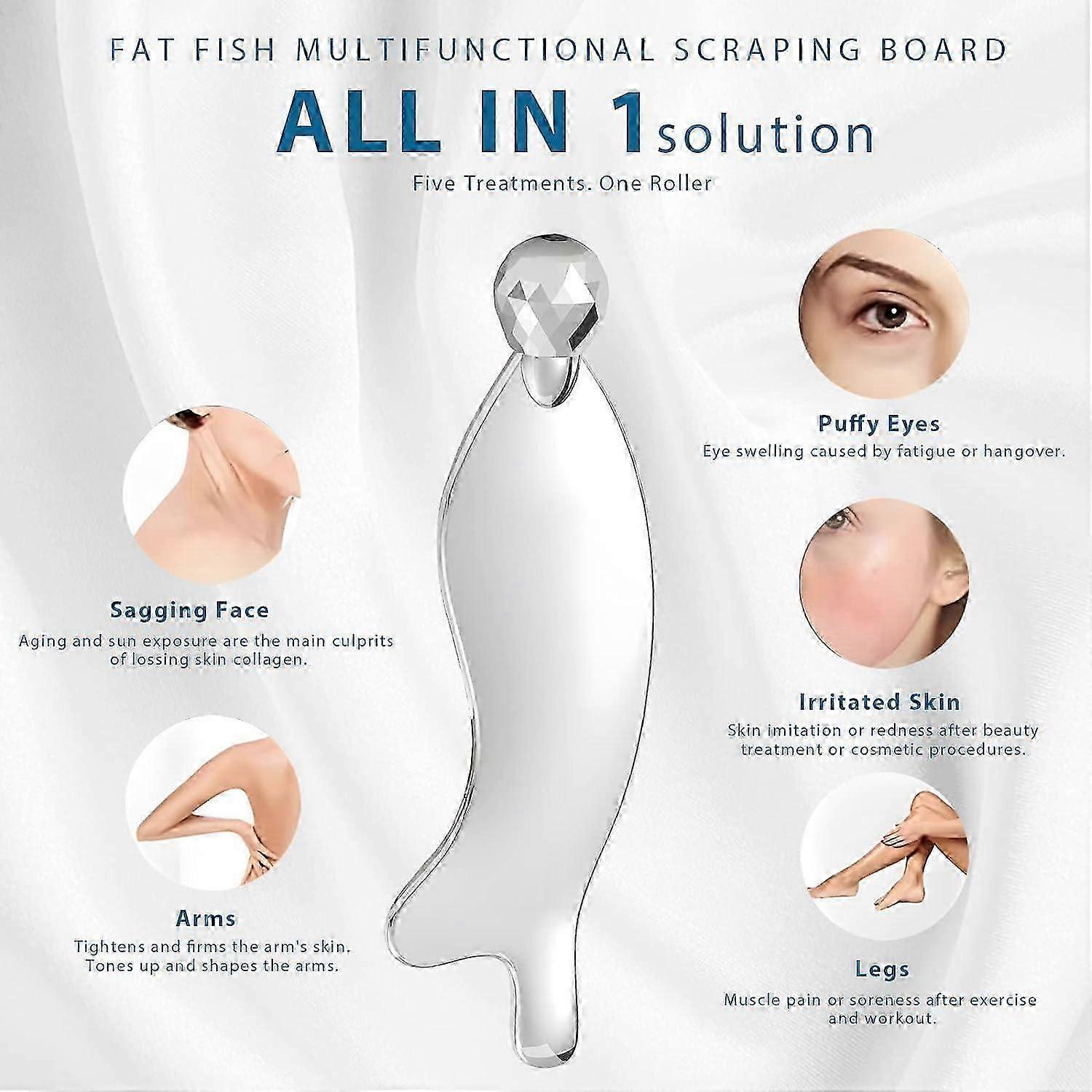 Portable 3D Alloy Fish-Shaped Roller Guasha Tool, Body Massage Device - M โ image 4