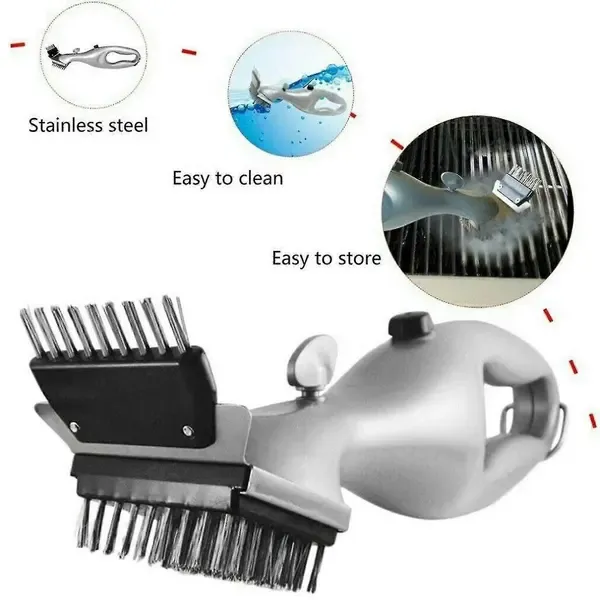 Steam BBQ Grill Cleaning Brush with Stainless Steel Bristles and Scraper for Charcoal Grills, Chemical-Free Cleaning Tool, Grey, 37 cm — image 4