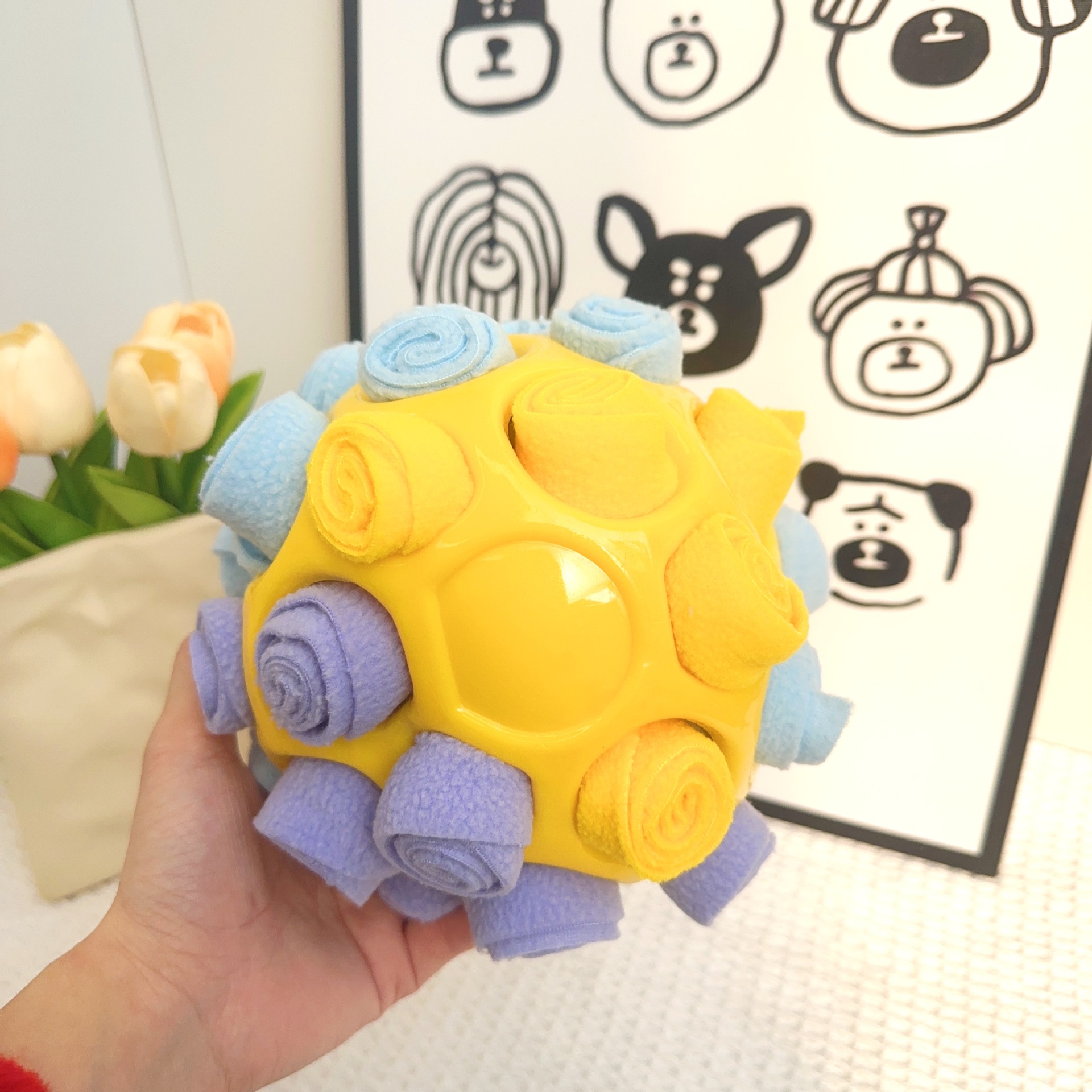 Rubber Snuffle Ball for Pets, Interactive Hollow Treat-Hiding Toy for Dogs and Cats(Yellow)