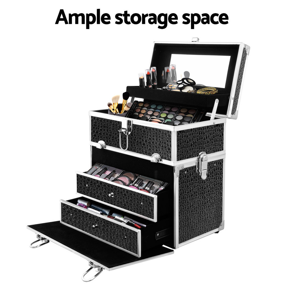 Embellir Portable Cosmetic Beauty Makeup Carry Case with Mirror - Crocodile Black โ image 6
