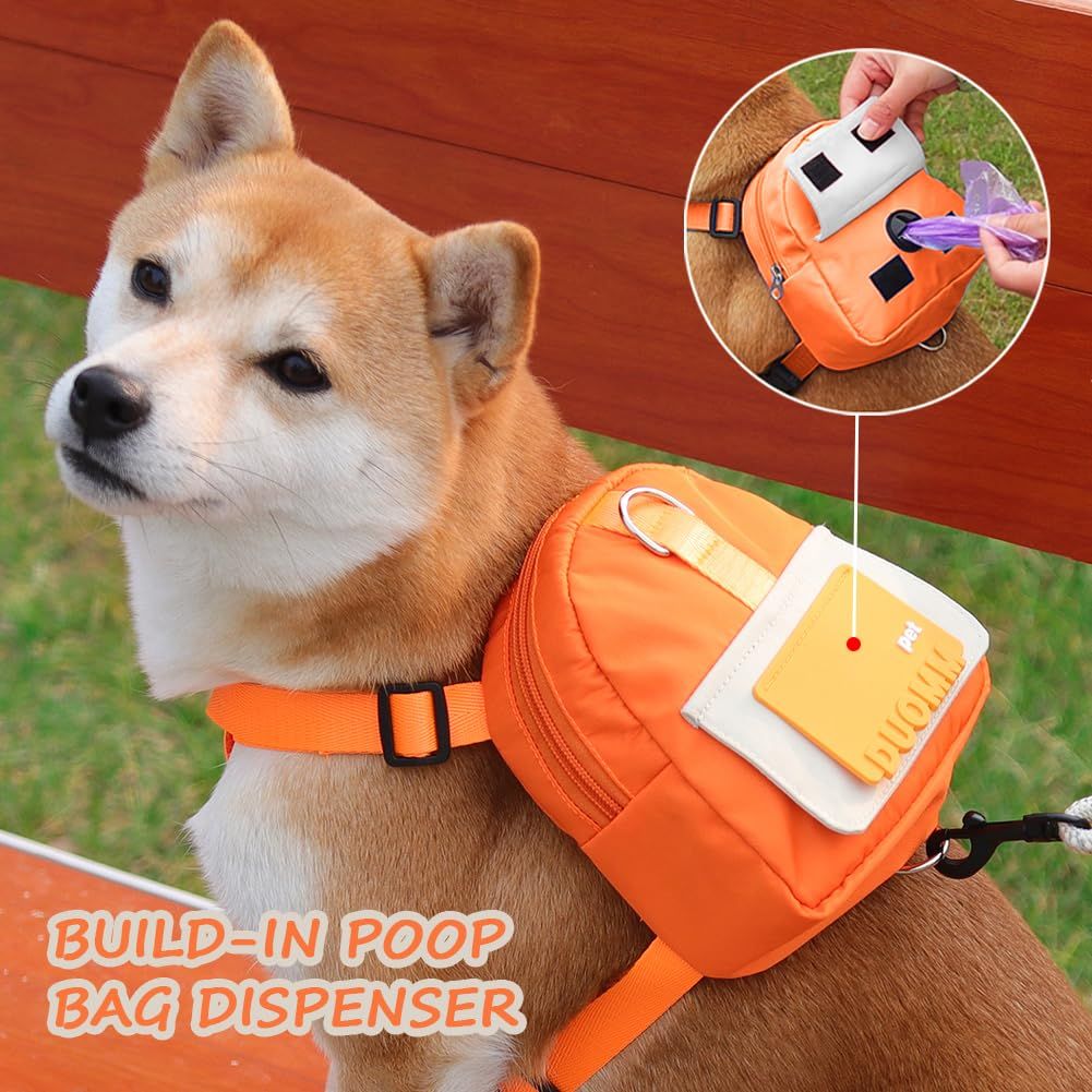 Dog Backpack for Small Dogs to Wear, Cute Pet Puppy Harness Backpacks with Leash Adjustable Dog Self Carrier Bag (S, Orange) โ image 3