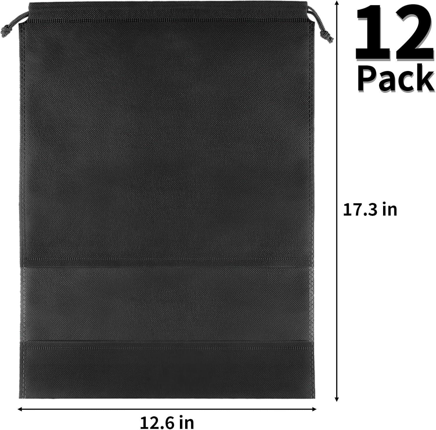 12 Pack Large Shoe Bags for Packing with Clear Window, Dustproof Drawstring Travel Shoe Storage Bags for Men & Women, Black — image 2