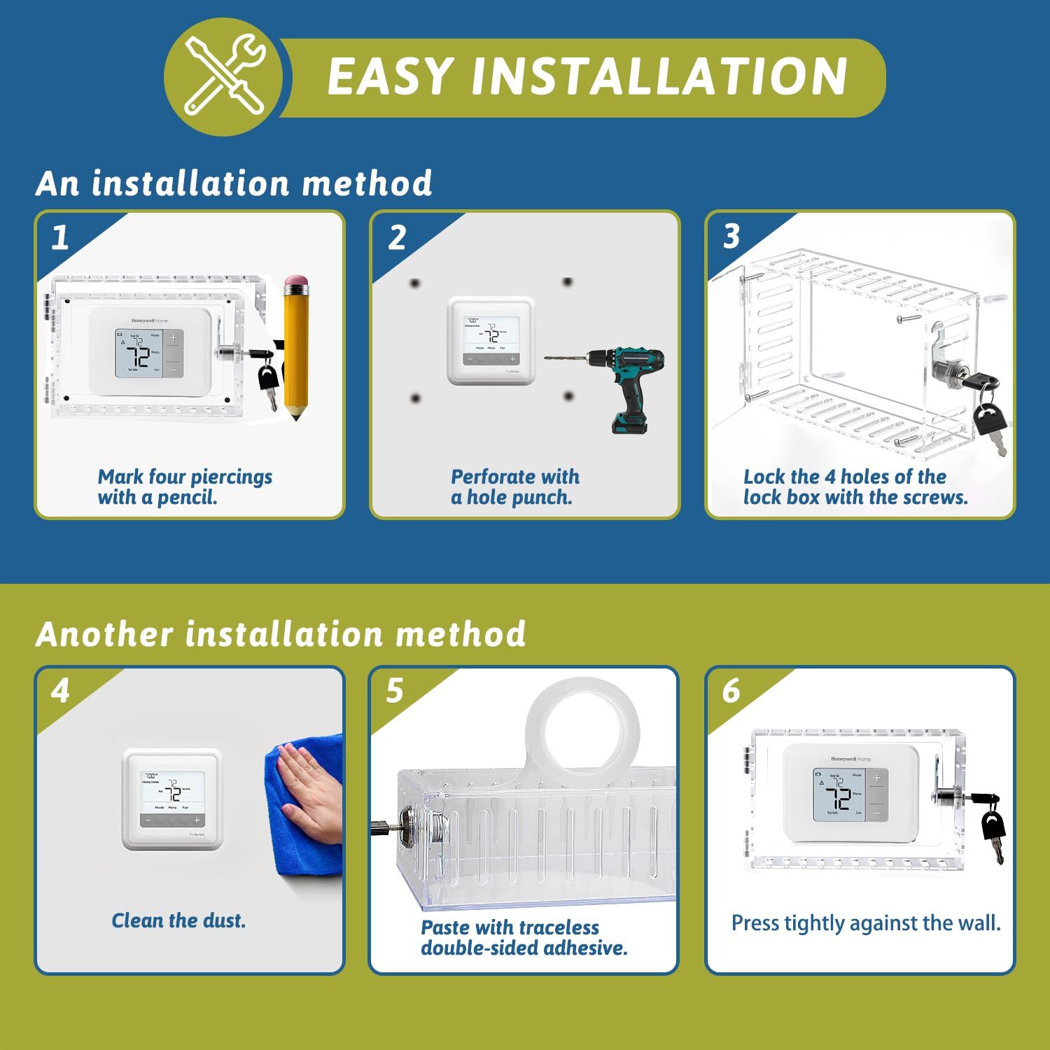 Universal Thermostat Lock Box with Key, Suitable for Home Thermostats, Transparent Thermostat Cover, Wall-Mounted Thermostat Guard โ image 3