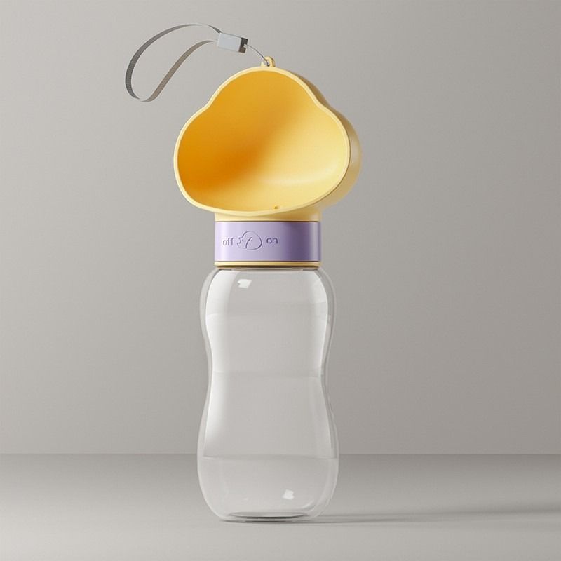 600ml Portable Pet Outdoor Water Cup, Leak-Proof Travel Water Dispenser - Yellow