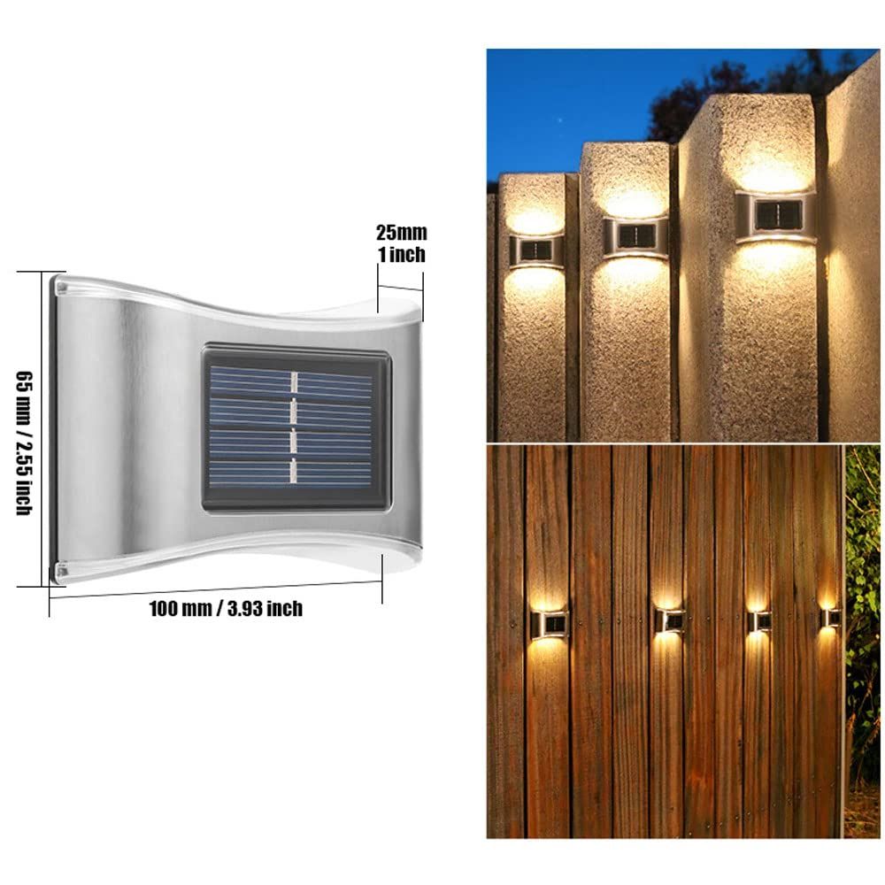 4 Pack Solar Wall Lights up Down,Outdoor Solar Fence Lights,Water Proof LED Modern Lighting Decor, Outdoor Solar Lights for Step — image 2