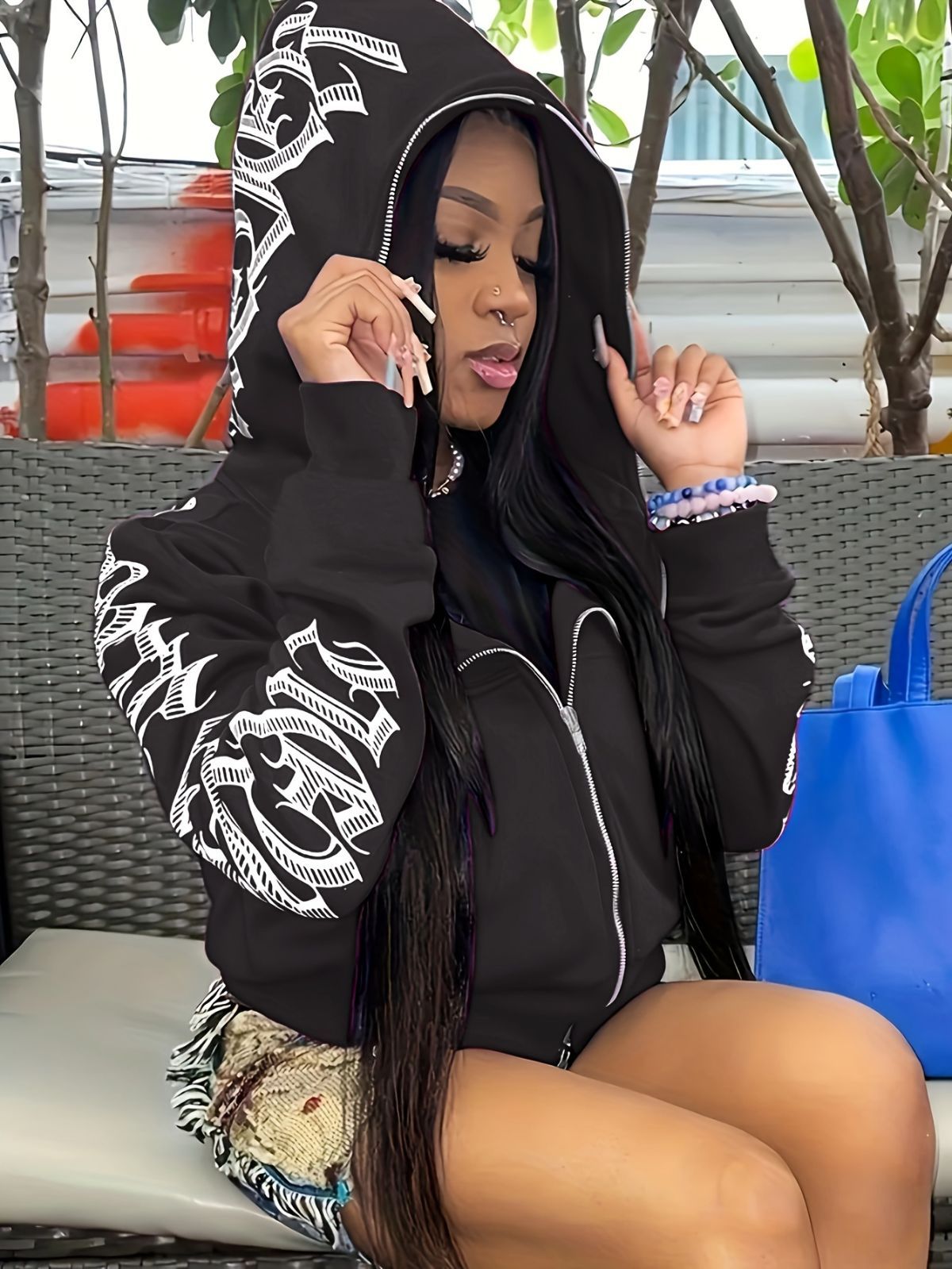 Y2k Hoodie Gothic Streetwear Women'S Zip-Up Jacket Letter Print Hoodie - Red - Size S(AU S/EU46) — image 5