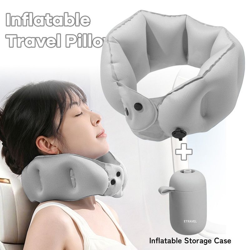Portable Inflatable Travel Neck Pillow, Nap Pillow, Comfortable Neck Support for Long Trips, Easy to Pack for Business Trips and Travel, Foldable and Slim