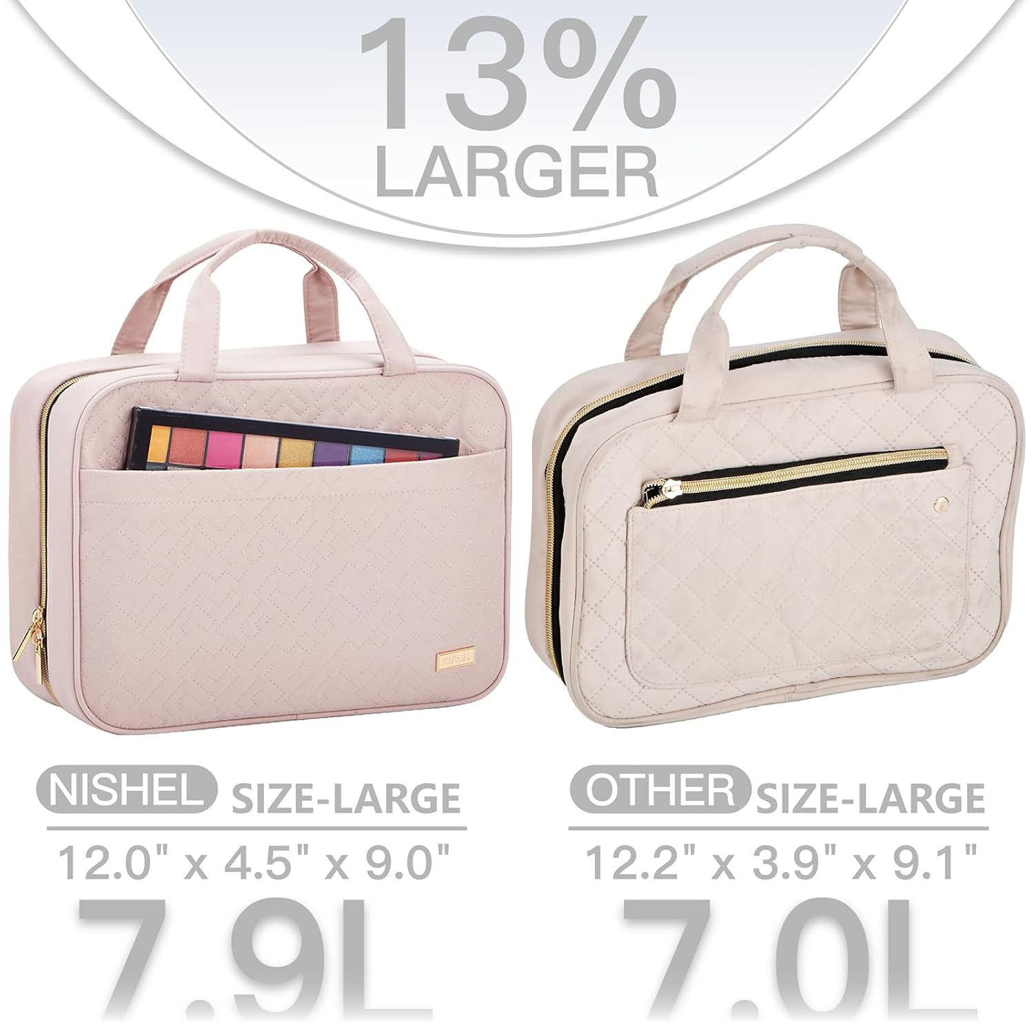 Black Large Capacity Hanging Toiletry Bag for Women(30.5 x 22.5 x 12 cm) - Checked Pattern Waterproof Cosmetic Organizer, Dry/Wet Separation & โ image 2