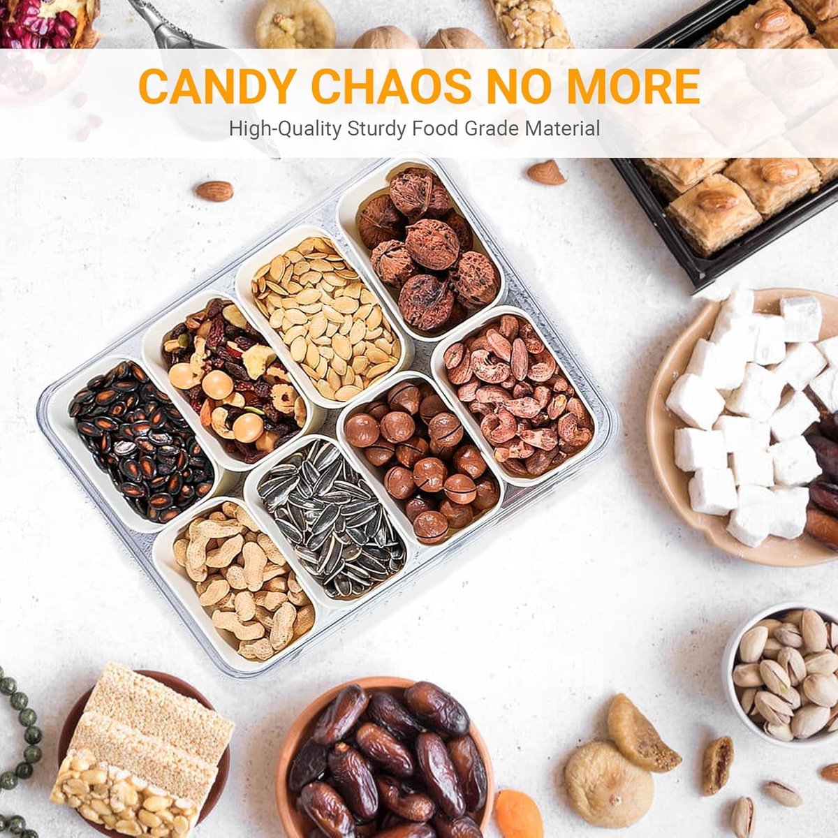 Snack Boxes - Divided trays with lids and handles - Transparent snack boxes for fruit, snacks, sweets and nuts - Ideal for parties and picnics (pack of 2) โ image 3