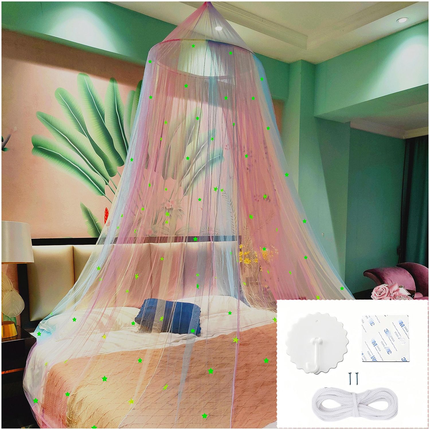 Bed Canopy with Lights, Bed Canopy for Girls Princess with Luminous Stars, Canopy Bed Curtains for Twin to King Size Bed โ image 2